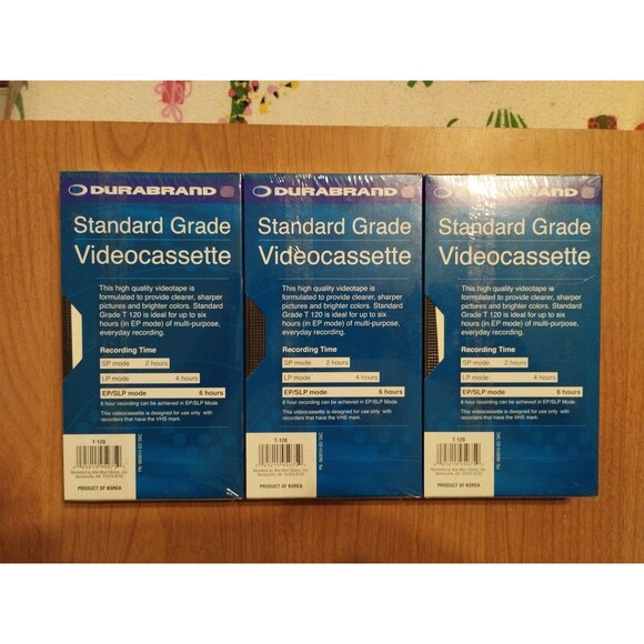 3x Durabrand New Sealed Blank VHS Tapes T-120 EP/SLP  6 Hour Videocassette Tape - Picture 2 of 2